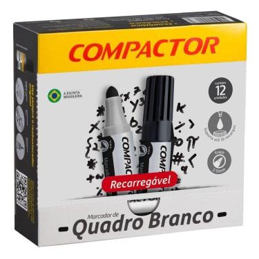 Imagem de Marcador Recarregável de Quadro Branco Cor Preto Compactor - Embalagem com 12 unidades
