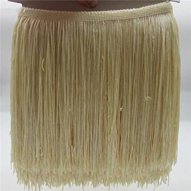 Imagem de 10 metros/lote 20 cm de largura guarnição de franja de renda borla aparamento de franja para diy vestido latino acessórios de roupas de palco fita de renda, amarelo bege, 5 metros