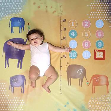 Imagem de Cenário Para Foto Mesversário Bebê Lençol Tema Elefante Colorido Alce