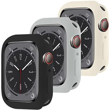 Imagem de 3 Pack Capa de Silicone para Apple Watch não com protetor de tela 45mm,ALMNVO TPU Capa de Proteção Case para iWatch Série 8 Série 7,Preto+cinza+antigo