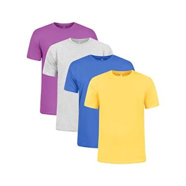 Imagem de Kit 4 Camisetas 100% Algodão 30.1 Penteadas (Roxo, Cinza Mescla, Azul Royal, Amarelo Canário, P)