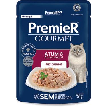 Imagem de Ração Úmida Premier Gourmet Atum e Arroz Integral para Gatos Castrados - 70 g