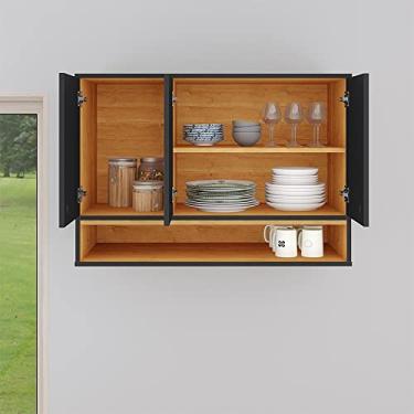 Imagem de Armário Aéreo Organizador Suspenso Parede Multiuso 3 Portas Cozinha Área de Serviço Jessica - Preto | Cinamomo