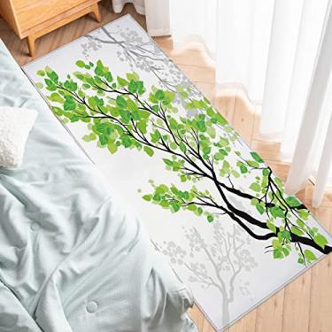 Imagem de Tapete de passadeira de cozinha, tapete de corredor de folhas verde antiderrapante tapete para lavanderia, cabeceira, banheiro, quarto, 45,7 cm x 47,5 cm