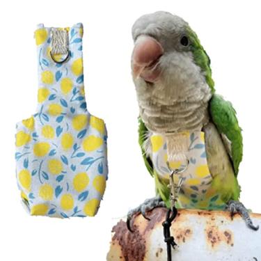 Imagem de Roupa de viagem para fraldas de pássaro, traje de voo de papagaio com guia, roupas de voar para pássaros com corda e alça para treinamento de atividades ao ar livre (amarelo sem guia, pequeno)