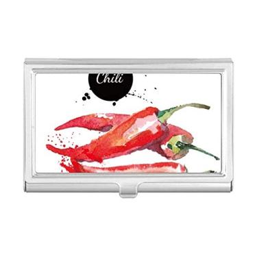 Imagem de Chili Vegetable Tasty Healthy Watercolor Porta-cartões de visita com porta-cartões