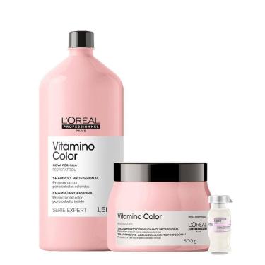 Imagem de Kit L`Oréal Professionnel Serie Expert Vitamino Color Shampoo Máscara e Ampola (3 Produtos)