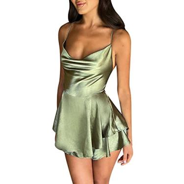 Imagem de Vestido espartilho feminino plus size mini vestido sexy de verão vestido elegante vestido de clube frente única, Verde, P