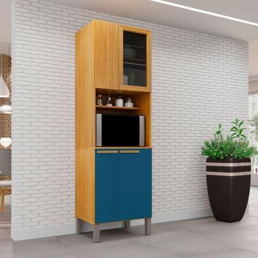 Imagem de Armário Paneleiro 4 Portas 3 Prateleiras Anne Cinamomo / Azul Turquesa