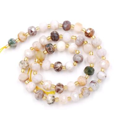 Imagem de Malahill Contas de pedra natural por atacado para fabricação de colares de pulseiras, vendidas por saco, 5 fios e um rolo de cordão dentro, rondelle facetado, ágata de bambu, 8 mm