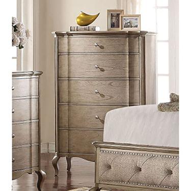 Imagem de Cômoda de madeira com 5 gavetas cômoda alta e larga para quarto, corredor, gaveta, cômoda para quarto, cômoda de madeira cinza-acastanhado antigo 96,5 cm C x 48,3 cm L x 137 cm A