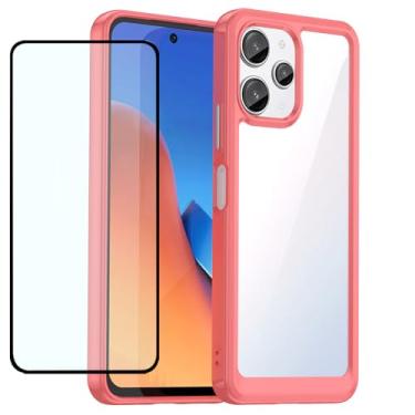 Imagem de GTBDEKI Capa transparente para Redmi 12, Poco M6 Pro com protetor de tela HD, capa protetora de policarbonato rígido transparente à prova de choque + TPU para Xiaomi Redmi 12 vermelho cristal