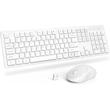 Imagem de Teclado e mouse sem fio, Trueque Silent 2,4 GHz, combo de mouse USB sem fio, tamanho completo, bateria de longa duração, sem atrasos para computador, laptop, PC, Windows, Mac, Chrome OS (branco)