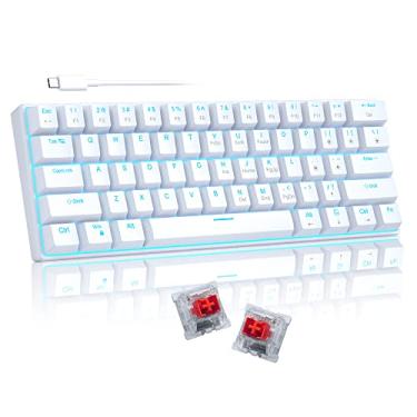 Imagem de Camiysn Teclado para Jogos 60% Mecânico Branco com Interruptores Vermelhos, Mini Teclado Tipo C com Luz LED Azul para PC/Laptop