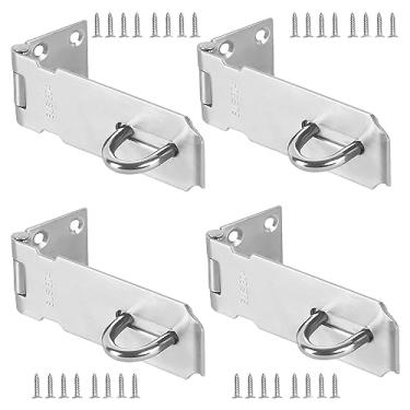 Imagem de KINJOEK 4 peças de trava de ferrolho de porta de 12 cm, ferragens de trava de cadeado de segurança de aço inoxidável, trava de parafuso de porta extra grossa de 4 mm