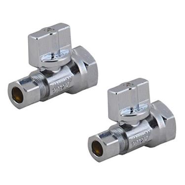 Imagem de Válvula de parada reta 1,27 cm FIP Tubo de ferro x 3/8" Comp, 1/4 Quater válvula de metal cromado sem chumbo para instalação de torneira ou vaso sanitário (pacote com 2)
