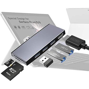 Imagem de Estação de ancoragem Surface Pro para Surface Pro 6 Pro 5 Pro 4 com adaptador HDMI 4K, 3 portas USB 3.0 (5 Gps), compartimento integrado para leitor de cartão SD/TF (Micro SD) 6 em 1, adaptador