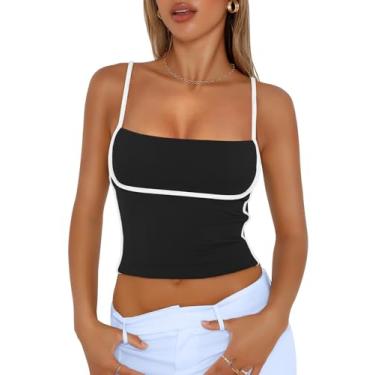 Imagem de Trendy Queen Camiseta regata feminina com alças finas ajustáveis fofas para sair de verão, Preto, M