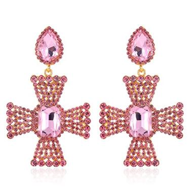 Imagem de Brincos de pressão de cristal de strass grande gota / clipe cruz brincos para mulheres adolescentes meninas hipoalergênicas brincos pendentes pendentes para casamento noiva festa formal presentes de dia das mães, Metal, Sem pedra preciosa