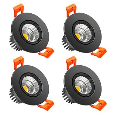Imagem de LightingWill Luz de LED regulável de 2 polegadas, luz de teto embutida 3W COB, luz do dia branca 5500K-6000K, CRI80, 25W equivalente a lâmpadas halógenas, preto (4 peças)