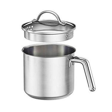 Imagem de Saucepan de aço inoxidável de 1,8 litros com bico derramado, Saucepan com tampa, mini frigideira de leite com bico – perfeito para ferver leite, molho, grãos, macarrão, macarrão