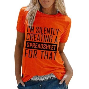 Imagem de Camiseta feminina gola redonda com estampa de letras, caimento solto, manga curta, casual, moderna, túnica, camisa de verão, Preto, G