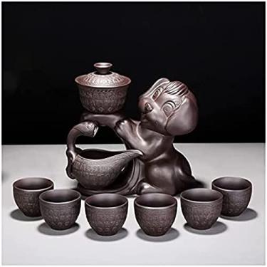 Imagem de Conjuntos de chá Conjunto de chá Zisha Conjunto de chá semiautomático chinês Conjunto de chá retrô Conjunto de chá semiautomático Bule 6 xícaras de bule de chá Kung Fu tradicional, D