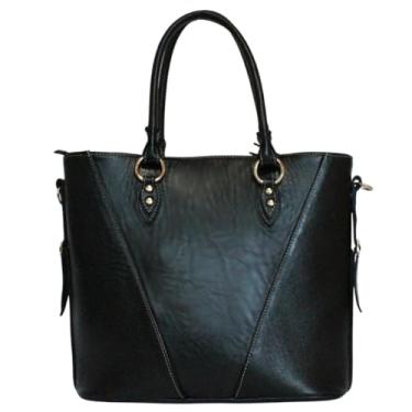 Imagem de Bolsa Feminina em Couro Bovino Legitimo Grande Casual Moderna Para Mulher (Preta)