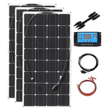 Imagem de HYZHANHONG 300W solar flexível painel solar com cabo controlador de carregamento 30A e crocodilo clipe cabo conector fotovoltaico, adequado para iates, RVs e cabines