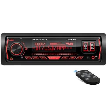 Imagem de Receptor estéreo de carro Din único: sistema de rádio automotivo Bluetooth - reprodutor de MP3 de áudio automotivo multimídia digital com visor LCD AM FM USB SD AUX controle remoto sem fio