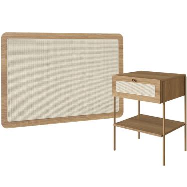 Imagem de Cabeceira Solteiro 90cm e 1 Mesa Lateral 1 Gaveta Industrial Indy A03 Hanover - Lyam Decor