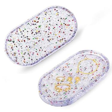 Imagem de Prato de anel de bandeja de joias: Prato de bugiganga de resina com arte em flash - Bandeja de chave - Suporte de prato de joias para decoração de vaidade fofa (2, flash roxo)