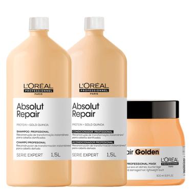 Imagem de Kit L'oréal Professionnel Serie Expert Absolut Repair Gold Quinoa – Shampoo 1500 Ml + Condicionador 1500 Ml + Máscara 500 G