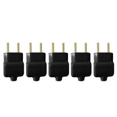 Imagem de Kit 5 Plug Tomada Macho Pino Prensa Cabo 2P Preto 20A 250V - Ilumi