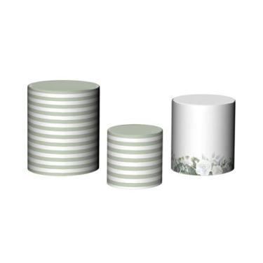 Imagem de Trio De Capa Cilindro - Folhagens Listras Verde Claro 003 - Via Cores