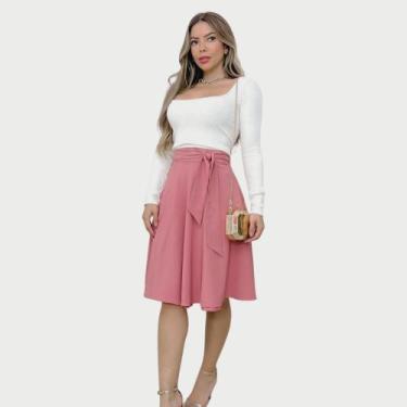 Imagem de Saia Envelope Midi Godê Cintura Alta Transpassada Com Forro - ANNEGUER