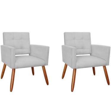 Imagem de Kit 2 Poltronas Decorativa Camila Couro Branco Pés Madeira Ms Decor - 