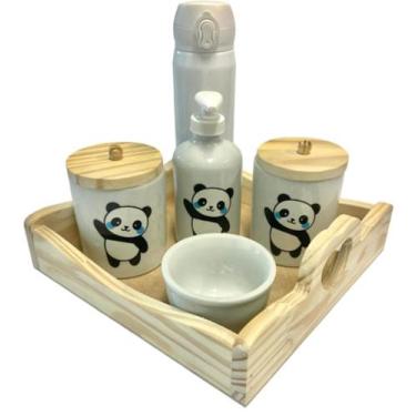 Imagem de Kit Higiene Bebê Porcelana Pandinha Menino com Garrafa Térmica - Dóia 