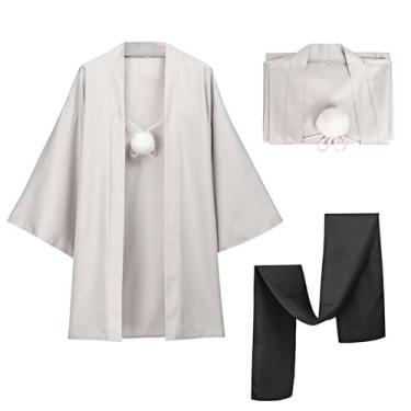 Imagem de C-ZOFEK Anime Cosplay Haori Kimono Jaqueta com cachecol para homens fantasia de Halloween, Branco, XXG