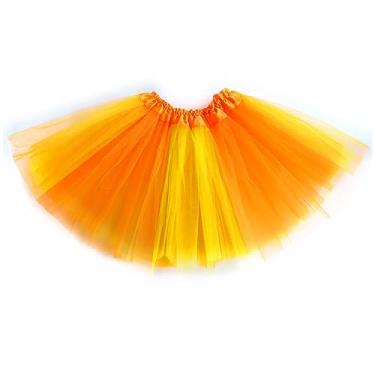 Imagem de DMLBC Saia tutu laranja amarelo/vermelho/roxo/verde preto de 3 camadas para meninas e mulheres, fantasia de tutu de peru, A - amarelo, G