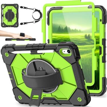 Imagem de Nitupai Capa para iPad de 10ª geração para iPad de 10,9 polegadas com protetor de tela, capa infantil para iPad de 10ª geração, suporte de lápis, alça de ombro com suporte giratório de 360°, preto e