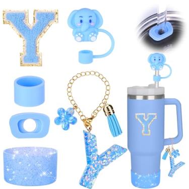 Imagem de Mity rain Conjunto de acessórios de copo para copo stanley de 850 g 1,134 g com alça, incluindo pingentes de iniciais, tampa de palha, bota, adesivo, tampa de silicone à prova de derramamento,