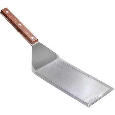 Imagem de LUSHIG Espátula Profissional de Grelha de Aço Inoxidável com Cabo de Madeira para Frigideiras, Grelhas Grossas de Lâmina de Aço Inoxidável e Nadadeira de Panqueca para Hambúrgueres, Omeletes e Versáti