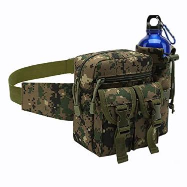 Imagem de Jaugufiy Bolsa de cintura para esportes ao ar livre com suporte de garrafa, pochete tática para ciclismo, corrida, caminhada, pesca, escalada (cor camuflada)