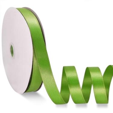Imagem de OZXCHIXU Fita de cetim verde oliva dupla face de cetim 1,27 cm x 55 jardas fita de poliéster para embrulho de presente artesanato decoração de casamento arcos ornamentos festa buquê arranjo floral