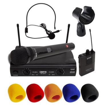 Imagem de Kit Microfone sem Fio Duplo Mão e Headset TK U211 UHF com Suporte B18A