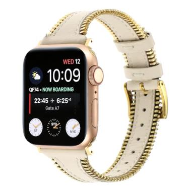 Imagem de Pulseira de couro genuíno para Apple Watch 49 mm/45 mm/44 mm/42 mm/46 mm (série 10), masculino e feminino + pulseira de metal com zíper de metal para iWatch Ultra 2/1 SE séries 10 9 8 7 6 5 4 3 2 1