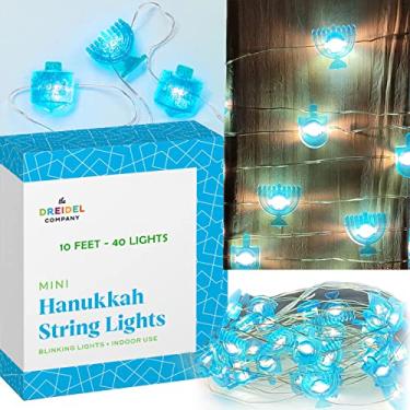 Imagem de The Dreidel Company Cordão de luzes LED Hanukkah Menorah e Dreidel Designs 3 metros com 40 luzes