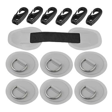 Imagem de X AUTOHAUX 6 peças 8 cm cinza D anel remendo PVC aço inoxidável forma redonda D conjunto de almofadas de anel para barco inflável caiaque canoa deck com gancho alça