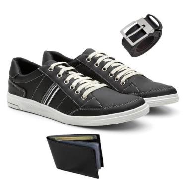Imagem de Kit Sapatênis Masculino + Carteira + Cinto Dia a Dia - Kreeper, Preto,